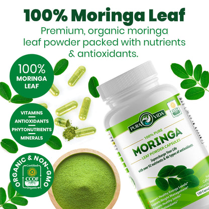 Moringa Leaf Powder Capsules Pura Vida 500mg (120 Capsules)